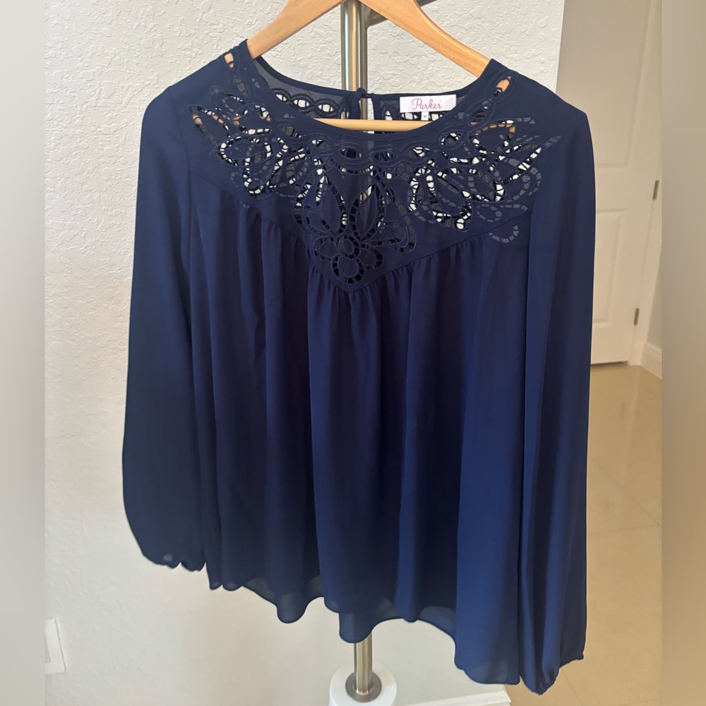 Parker Deep Blue Blouse with Cutout Design